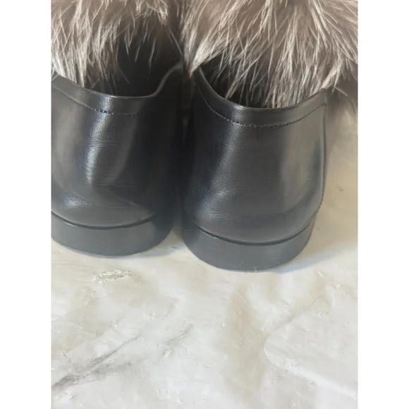 Louis Vuitton Prime Time Black Leather Gold Chain Logo fur Loafers Flats - Picture 12 of 16